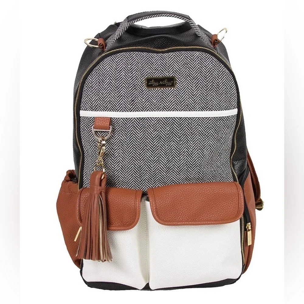 Itzy Ritzy Brown and White Baby Diaper Bag with Leather Accents